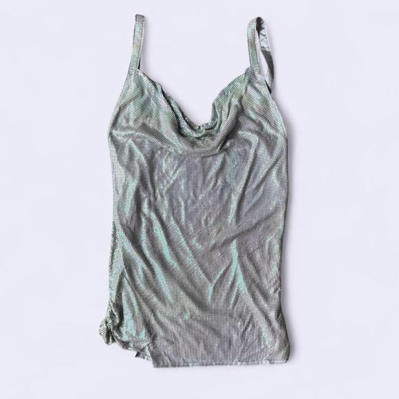 House Of Harlow 1960 Silver Chainmail Cowl Neck Tank Mini Dress size M - Picture 2 of 7